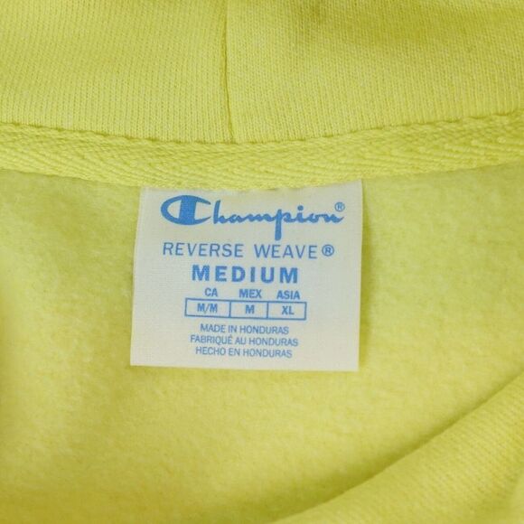 Champion Reverse Weave Hoodie Sweater Mens Medium Yellow Graphic Logo Cadmium - Picture 2 of 16